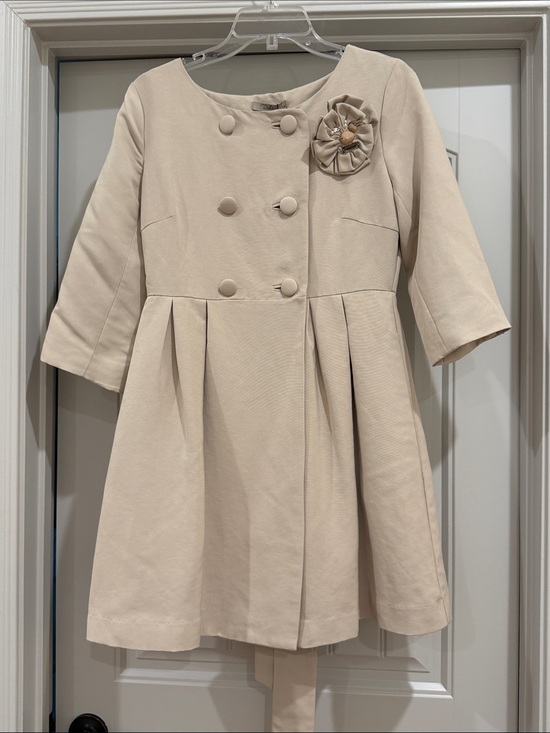 Darling Jackets & Blazers - Darling Cream Double-Breasted Pleated Coat with Flower Accent